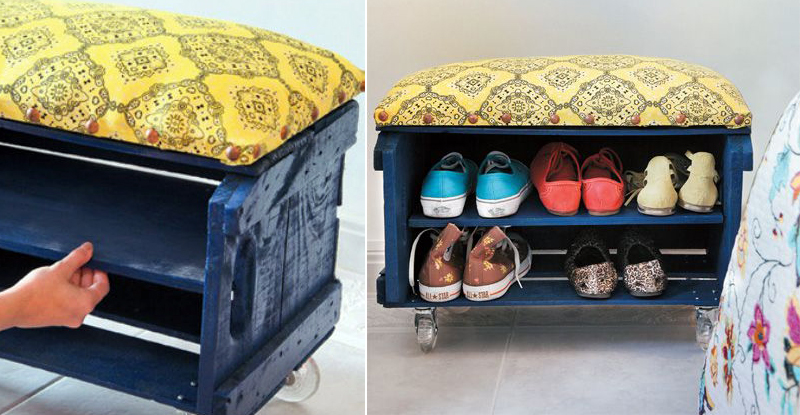 casa da cris caixote reciclado madeira sapateira azul banco